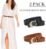 2 Pack Women’s Leather Belts for Jeans Pants Dresses